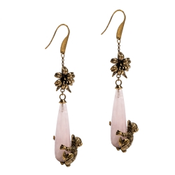 Pre Owned Prada Rose Quartz Gold Tone Koala Talisman Drop Earrings