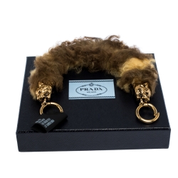 Prada Yellow/Brown Shearling Tiger Head Bag Strap