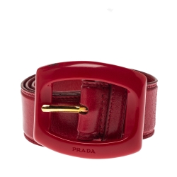 Prada Red Leather Buckle Waist Belt 70CM