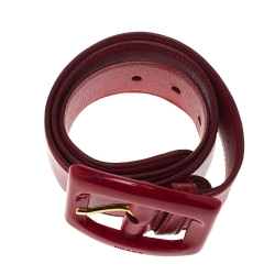 Prada Red Leather Buckle Waist Belt 70CM