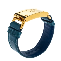 مملوكة مسبقًا Prada Teal Blue Embossed Leather Bracelet