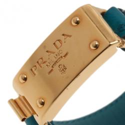 Pre Owned Prada Ostrich Gold-Plated Blue Leather Bracelet 17CM