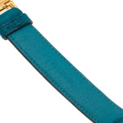 Pre Owned Prada Ostrich Gold-Plated Blue Leather Bracelet 17CM
