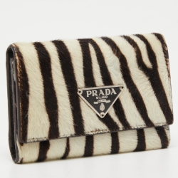 Prada White/Black Zebra Print Calf Hair Key Holder   