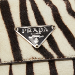 Prada White/Black Zebra Print Calf Hair Key Holder   