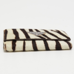 Prada White/Black Zebra Print Calf Hair Key Holder   