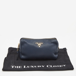 Prada Navy Blue Leather Cosmetic Pouch