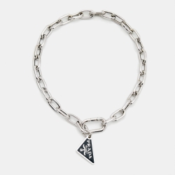 Prada Triangle Logo Sterling Silver Bracelet L