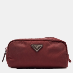 Prada Burgundy Nylon Cosmetic Pouch