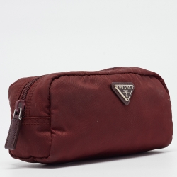 Prada Burgundy Nylon Cosmetic Pouch