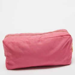 Pre Owned Prada Pink Nylon Oversized Cosmetic Pouch