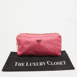 Pre Owned Prada Pink Nylon Oversized Cosmetic Pouch