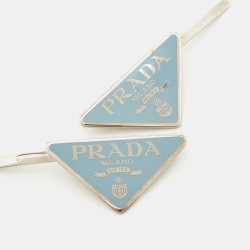 Pre Owned Prada Bluette Enamel Silver Tone Hair Pin