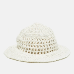 مملوكة مسبقًا Prada White Raffia Crochet Bucket Hat M