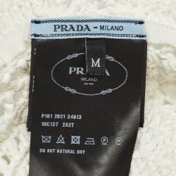 مملوكة مسبقًا Prada White Raffia Crochet Bucket Hat M