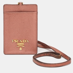 Prada Metallic Saffiano Leather Badge Holder