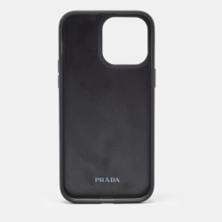 Prada Black Rubber Crystals Embellished iPhone 14 Pro Case