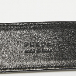 Pre Owned Prada Black Leather Logo Plague Buckle Belt 