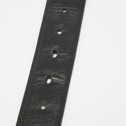 Pre Owned Prada Black Leather Logo Plague Buckle Belt 