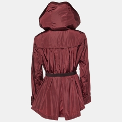 Pre Owned Prada Burgundy Synthetic Hooded Zip-Up Windcheater Coat S