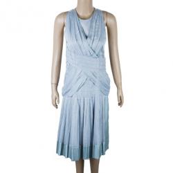 Pre Owned Prada Light Blue Cotton Gathered Dress M