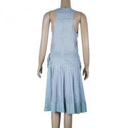 Pre Owned Prada Light Blue Cotton Gathered Dress M