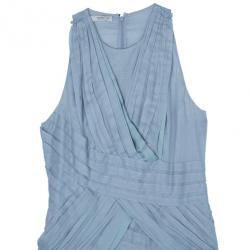 Pre Owned Prada Light Blue Cotton Gathered Dress M
