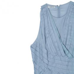 Pre Owned Prada Light Blue Cotton Gathered Dress M