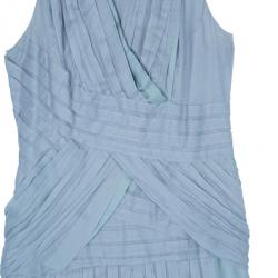 Pre Owned Prada Light Blue Cotton Gathered Dress M