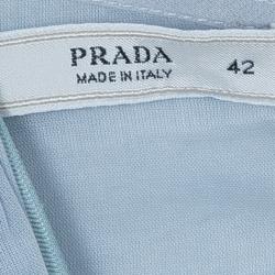 Pre Owned Prada Light Blue Cotton Gathered Dress M
