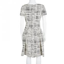 Prada Monochrome Printed Silk Short Sleeve Pocket Detail Belted Dress M
