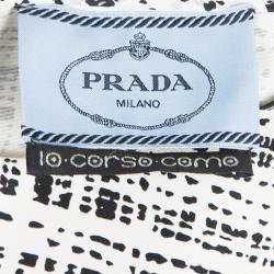 Prada Monochrome Printed Silk Short Sleeve Pocket Detail Belted Dress M