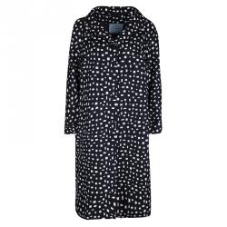 Pre Owned Prada Navy Blue and White Printed Silk Overcoat L