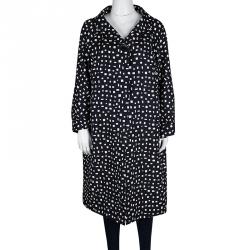 Pre Owned Prada Navy Blue and White Printed Silk Overcoat L