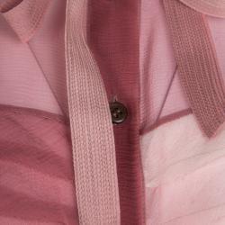 Pre Owned Prada SS'04 Pink Ombre Neck Tie Detail Pleated Long Sleeve Silk Blouse S