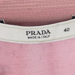 Pre Owned Prada SS'04 Pink Ombre Neck Tie Detail Pleated Long Sleeve Silk Blouse S