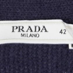 Pre Owned Prada Blue Knit Suede Patch Detail Button Front Long Sleeve Cardigan M