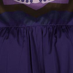 Pre Owned Prada Purple Printed Yoke Detail Short Sleeve Cotton Blouse S