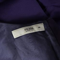 Pre Owned Prada Purple Printed Yoke Detail Short Sleeve Cotton Blouse S