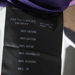 Pre Owned Prada Purple Printed Yoke Detail Short Sleeve Cotton Blouse S