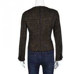 Prada Vintage Brown and Black Textured Fringed Edge Zip Front Jacket S