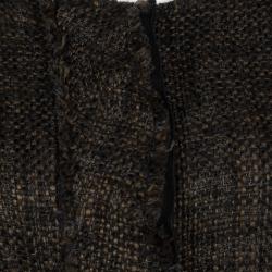 Prada Vintage Brown and Black Textured Fringed Edge Zip Front Jacket S