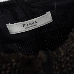 Prada Vintage Brown and Black Textured Fringed Edge Zip Front Jacket S
