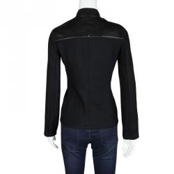 Pre Owned Prada Black Leather Yoke Detail Zip Front Mesh Jacket S