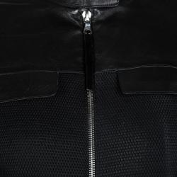 Pre Owned Prada Black Leather Yoke Detail Zip Front Mesh Jacket S