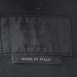 Pre Owned Prada Black Leather Yoke Detail Zip Front Mesh Jacket S