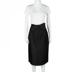 مملوكة مسبقًا Prada Crushed Black Bow Detail High Waist Skirt L