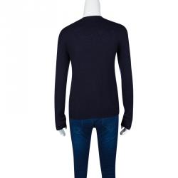 Pre Owned Prada Navy Blue Cashmere Contrast Stitch Detail V Neck Sweater S