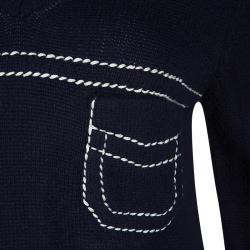 Pre Owned Prada Navy Blue Cashmere Contrast Stitch Detail V Neck Sweater S