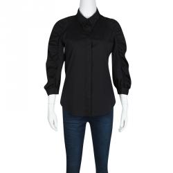 Pre Owned Prada Black Ruched Long Sleeve Blouse M